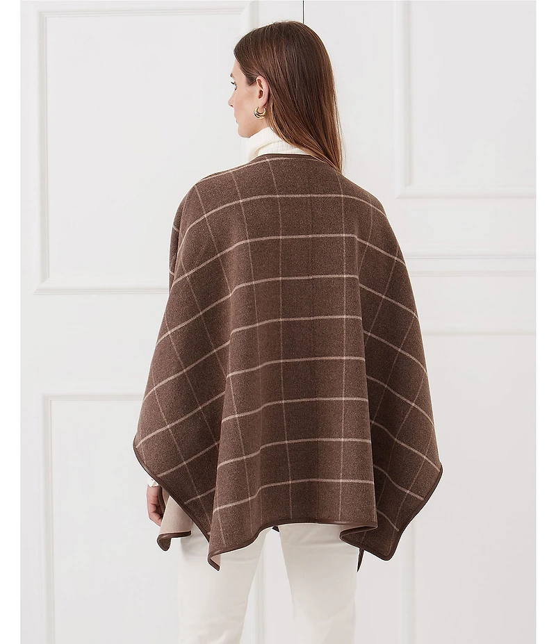 J.McLaughlin Winifred Plaid Crew Neck Split Sleeve Turnlock Poncho