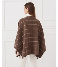 J.McLaughlin Winifred Plaid Crew Neck Split Sleeve Turnlock Poncho