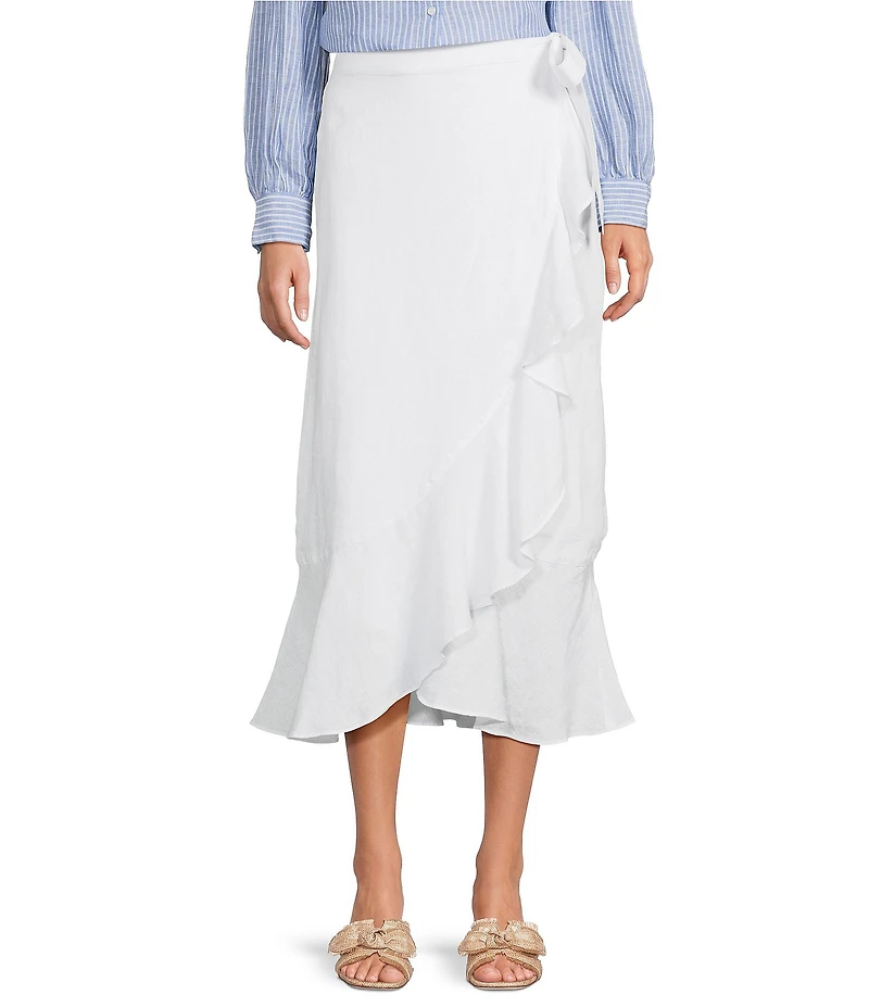 J.McLaughlin Zia Refined Linen Ruffle Wrap Midi Skirt