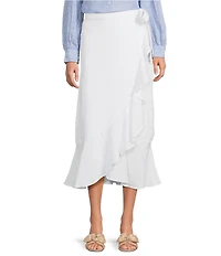 J.McLaughlin Zia Refined Linen Ruffle Wrap Midi Skirt