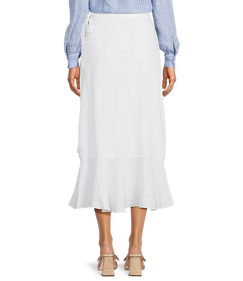 J.McLaughlin Zia Refined Linen Ruffle Wrap Midi Skirt