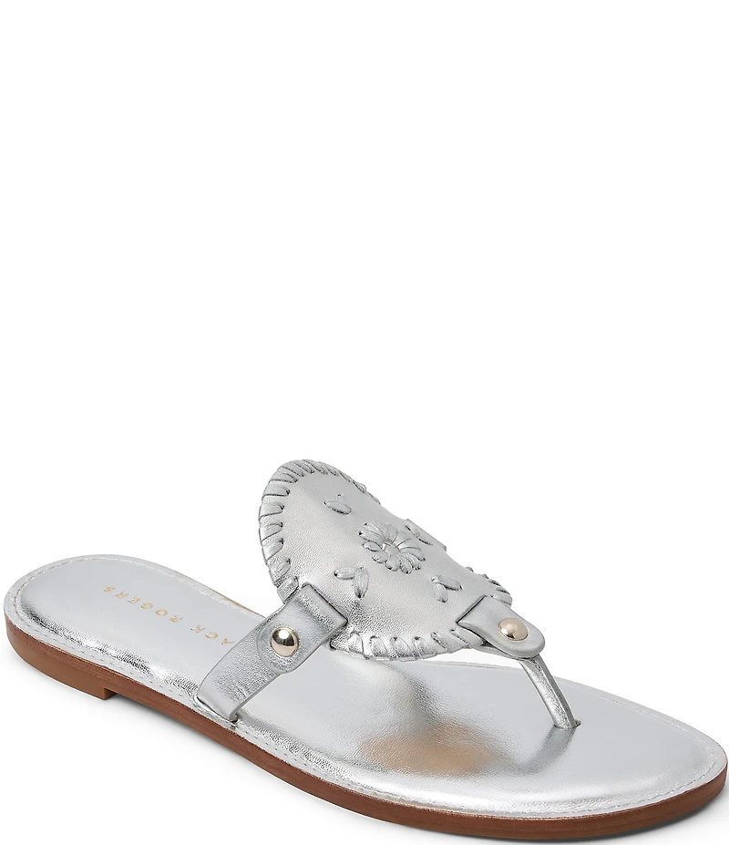 Jack Rogers Collins Leather Slip On Woven Thong Sandals