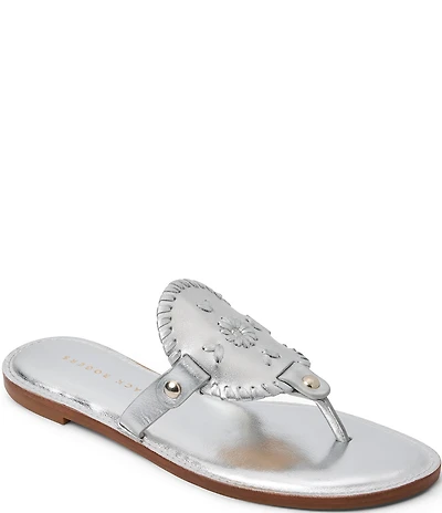 Jack Rogers Collins Leather Slip On Woven Thong Sandals