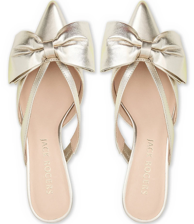 Jack Rogers Cynthia Metallic Leather Bow Detail Dress Mules