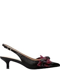 Jack Rogers Debra Satin Tartan Plaid Bow Slingback Kitten Heel Pumps