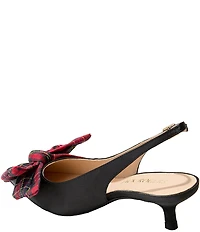Jack Rogers Debra Satin Tartan Plaid Bow Slingback Kitten Heel Pumps