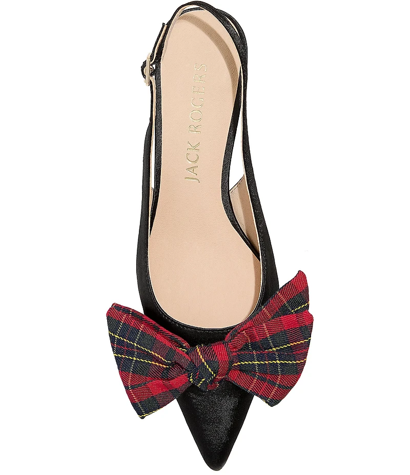 Jack Rogers Debra Satin Tartan Plaid Bow Slingback Kitten Heel Pumps