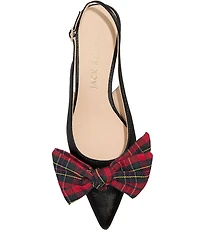 Jack Rogers Debra Satin Tartan Plaid Bow Slingback Kitten Heel Pumps