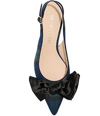 Jack Rogers Debra Tartan Plaid Satin Bow Slingback Kitten Heel Pumps