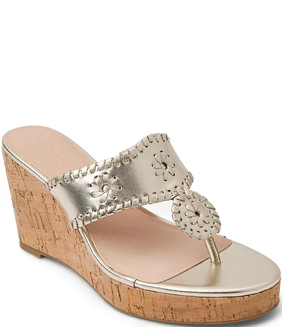 Jack Rogers Jacks High Wedge Leather Platform Thong Sandals