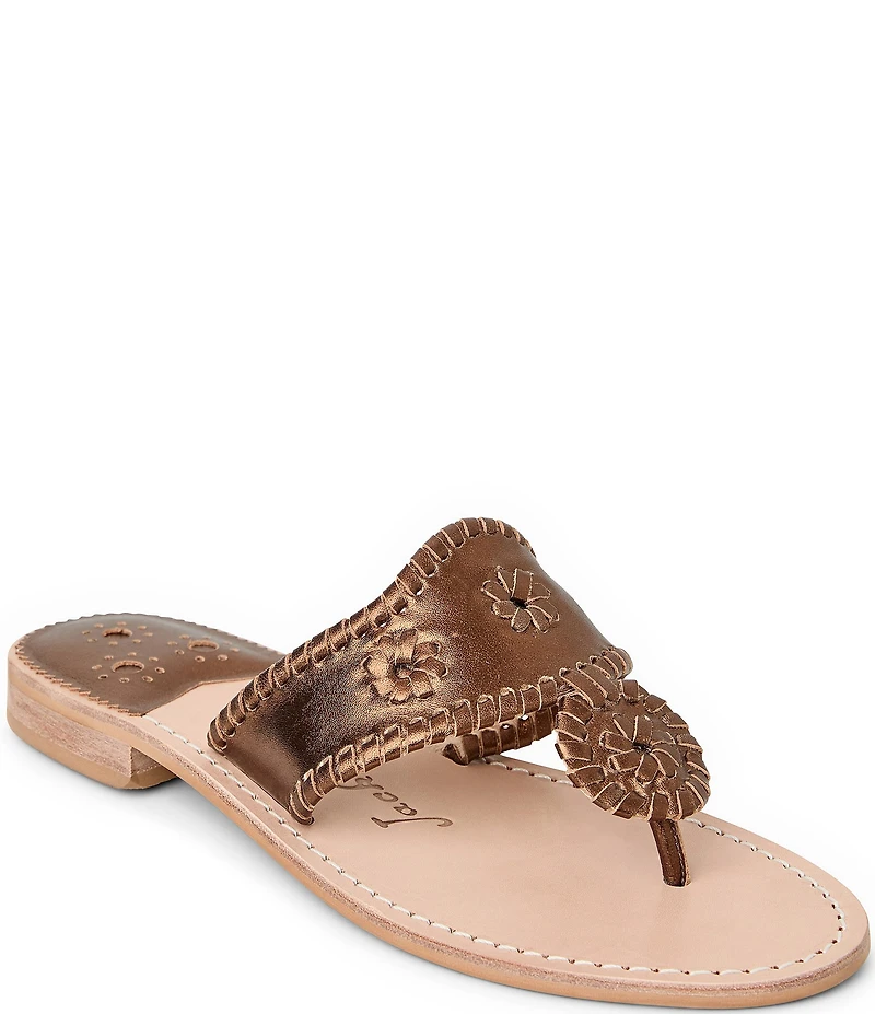 Jack Rogers Jacks Metallic Leather Flat Thong Sandals