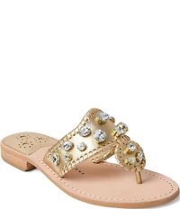 Jack Rogers Jacks Metallic Leather Jewel Ornamented Flat Thong Sandals