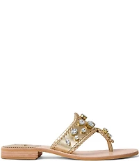 Jack Rogers Jacks Metallic Leather Jewel Ornamented Flat Thong Sandals