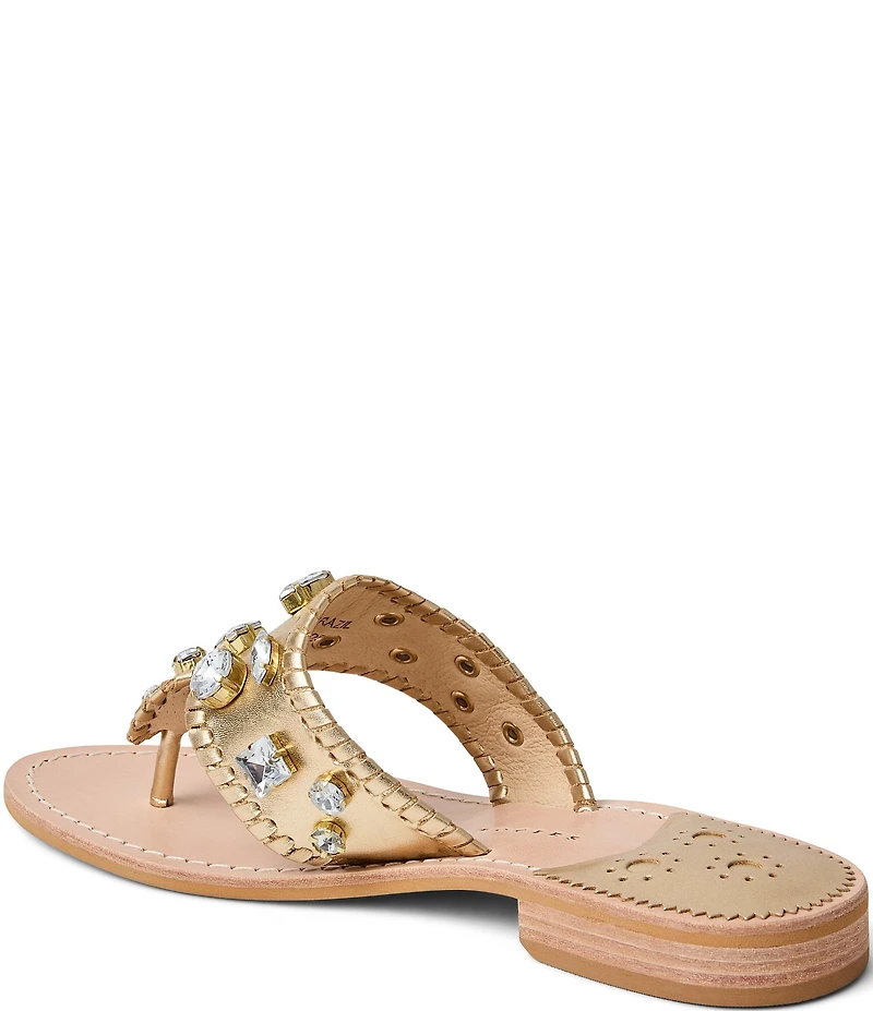 Jack Rogers Jacks Metallic Leather Jewel Ornamented Flat Thong Sandals