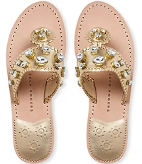 Jack Rogers Jacks Metallic Leather Jewel Ornamented Flat Thong Sandals