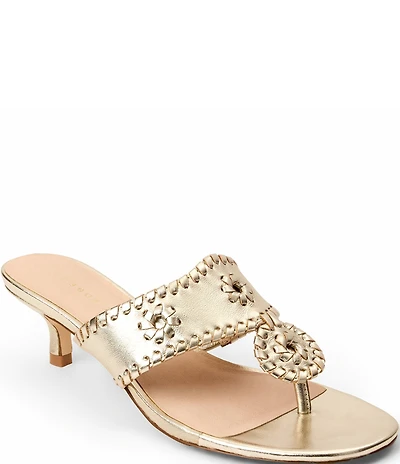 Jack Rogers Jacks Metallic Leather Kitten Heel Thong Sandals