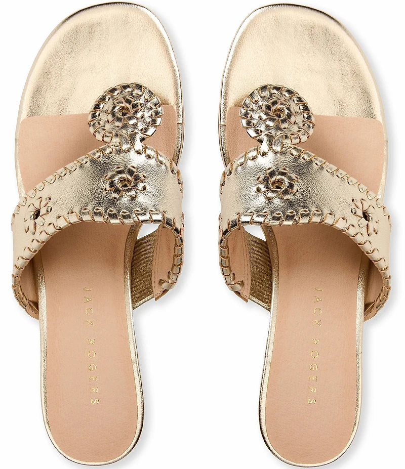 Jack Rogers Jacks Metallic Leather Kitten Heel Thong Sandals