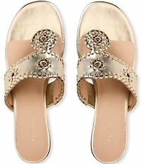 Jack Rogers Jacks Metallic Leather Kitten Heel Thong Sandals
