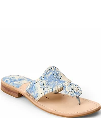 Jack Rogers Jacks Toile Print Leather Flat Thong Sandals
