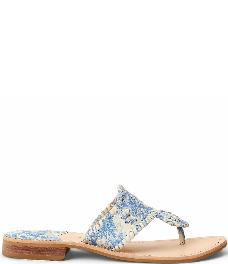 Jack Rogers Jacks Toile Print Leather Flat Thong Sandals