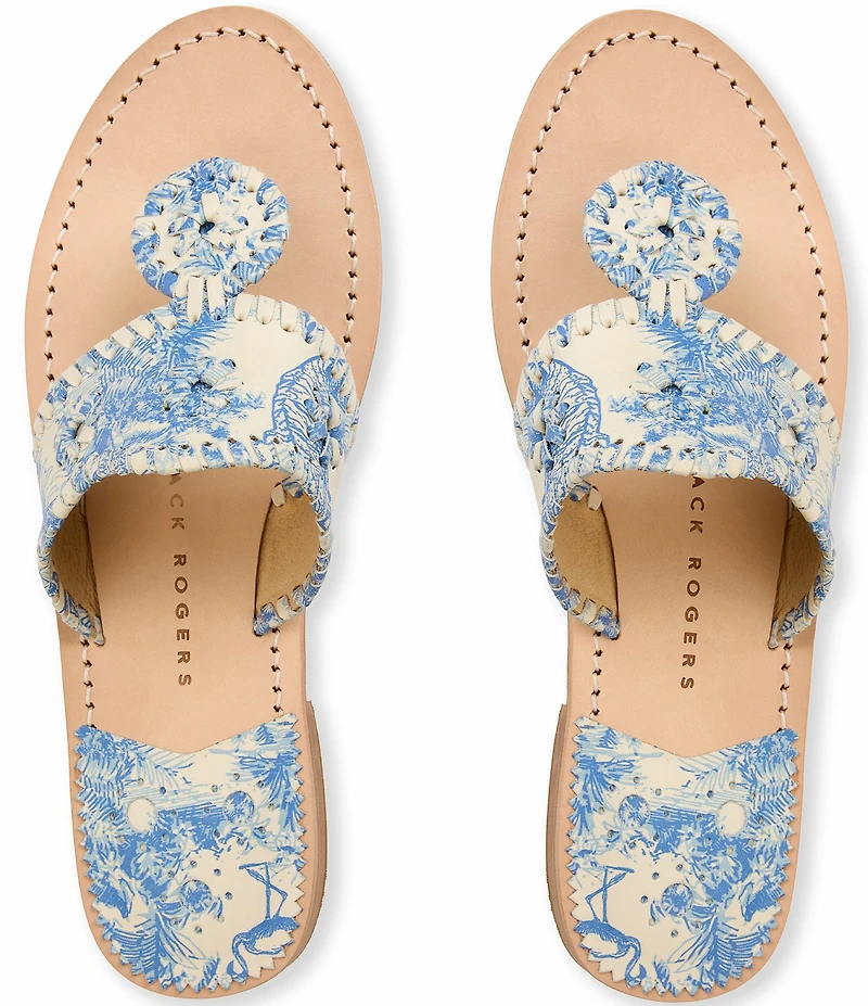 Jack Rogers Jacks Toile Print Leather Flat Thong Sandals
