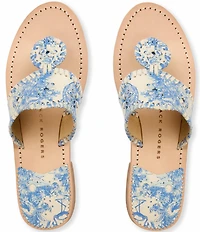 Jack Rogers Jacks Toile Print Leather Flat Thong Sandals