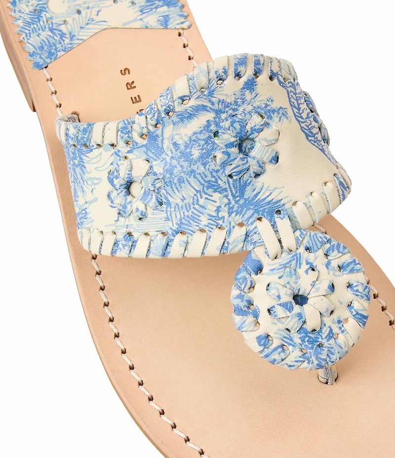 Jack Rogers Jacks Toile Print Leather Flat Thong Sandals