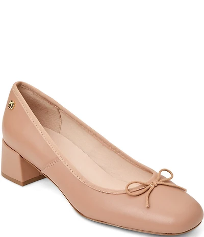 Jack Rogers Maddy Leather Block Heel Bow Pumps