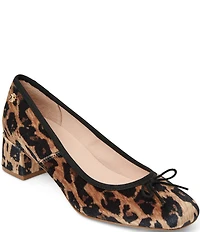 Jack Rogers Maddy Leopard Print Velvet Block Heel Bow Pumps