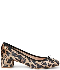 Jack Rogers Maddy Leopard Print Velvet Block Heel Bow Pumps