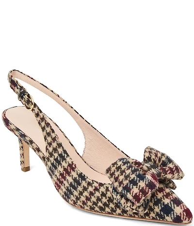 Jack Rogers McClean Bow Slingback Houndstooth Kitten Heel Dress Pumps
