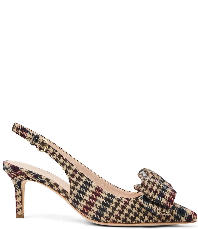 Jack Rogers McClean Bow Slingback Houndstooth Kitten Heel Dress Pumps
