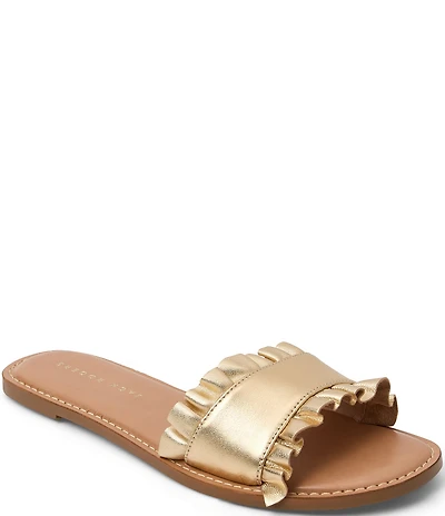 Jack Rogers Rozette Leather Ruffle Banded Slide Sandals