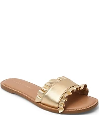 Jack Rogers Rozette Leather Ruffle Banded Slide Sandals