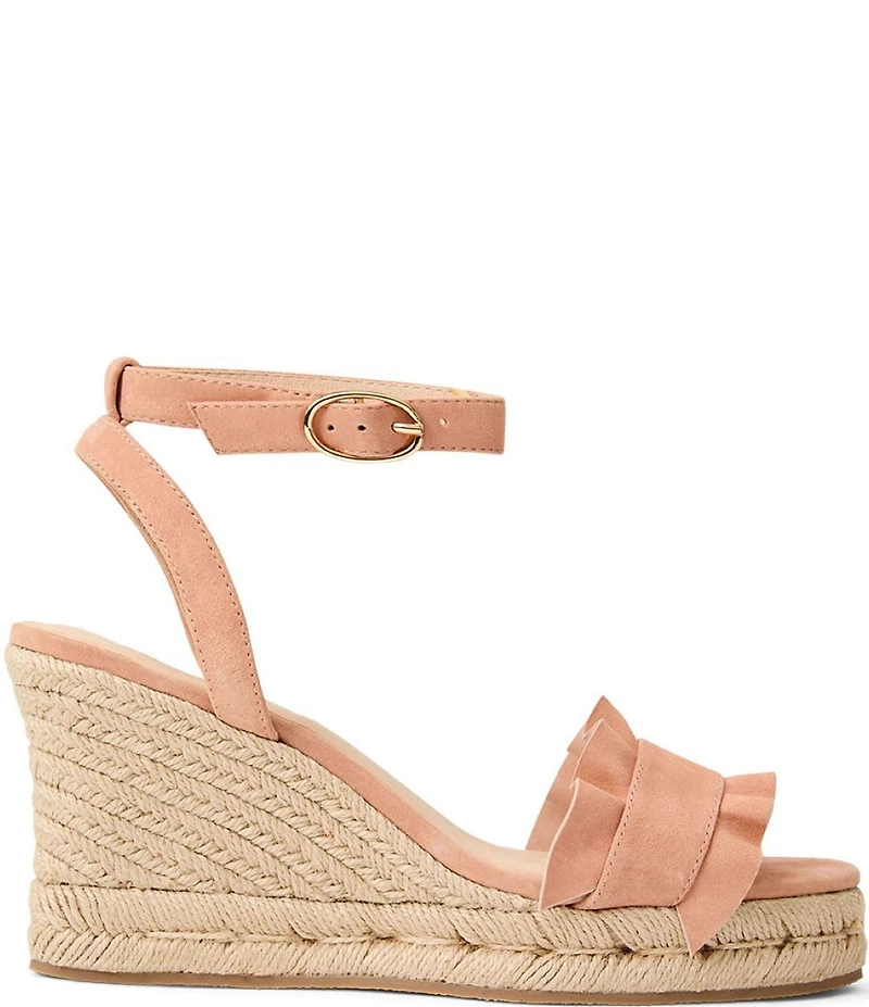 Jack Rogers Rozette Suede Ruffle Platform Wedge Espadrille Sandals