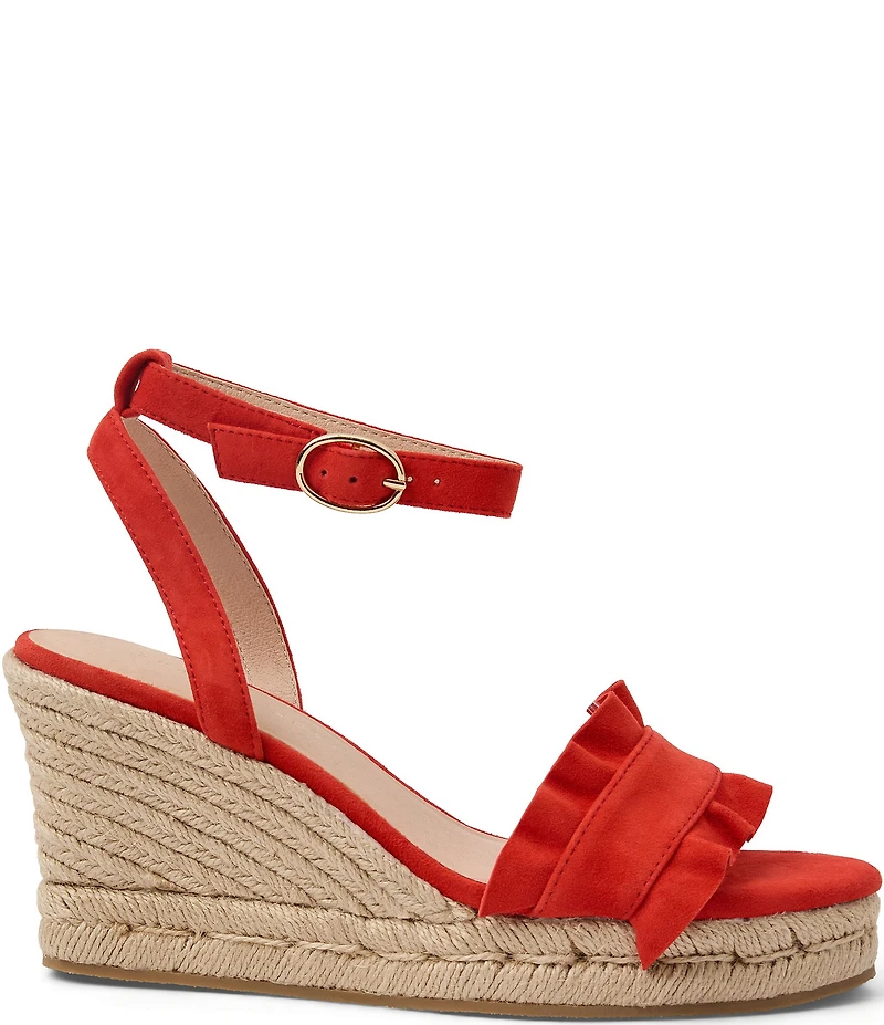 Jack Rogers Rozette Suede Ruffle Platform Wedge Espadrille Sandals