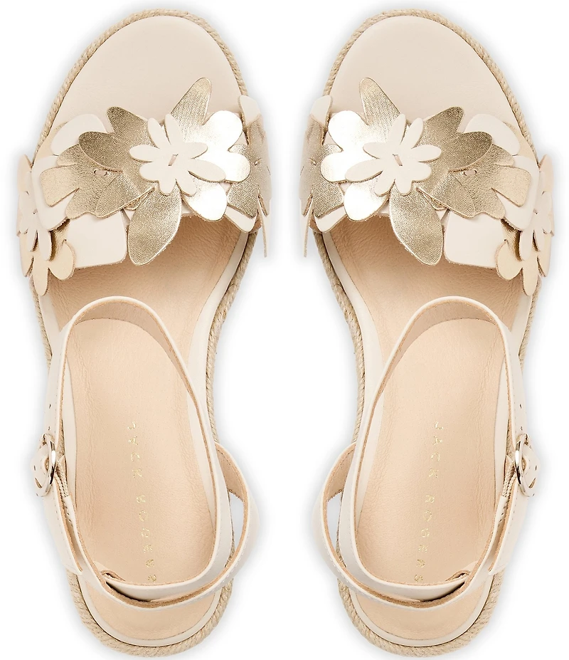 Jack Rogers Talahi Leather Flower Wedge Platform Espadrile Sandals