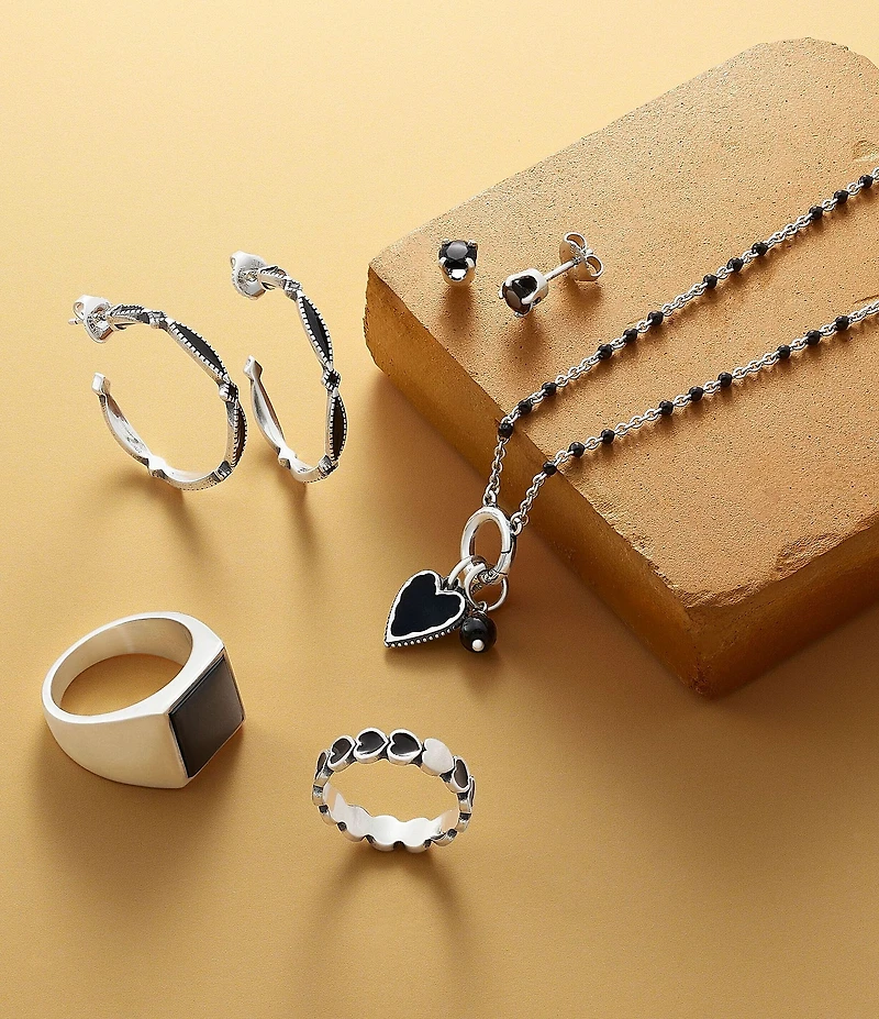 James Avery Black Enamel Connected Hearts Band Ring