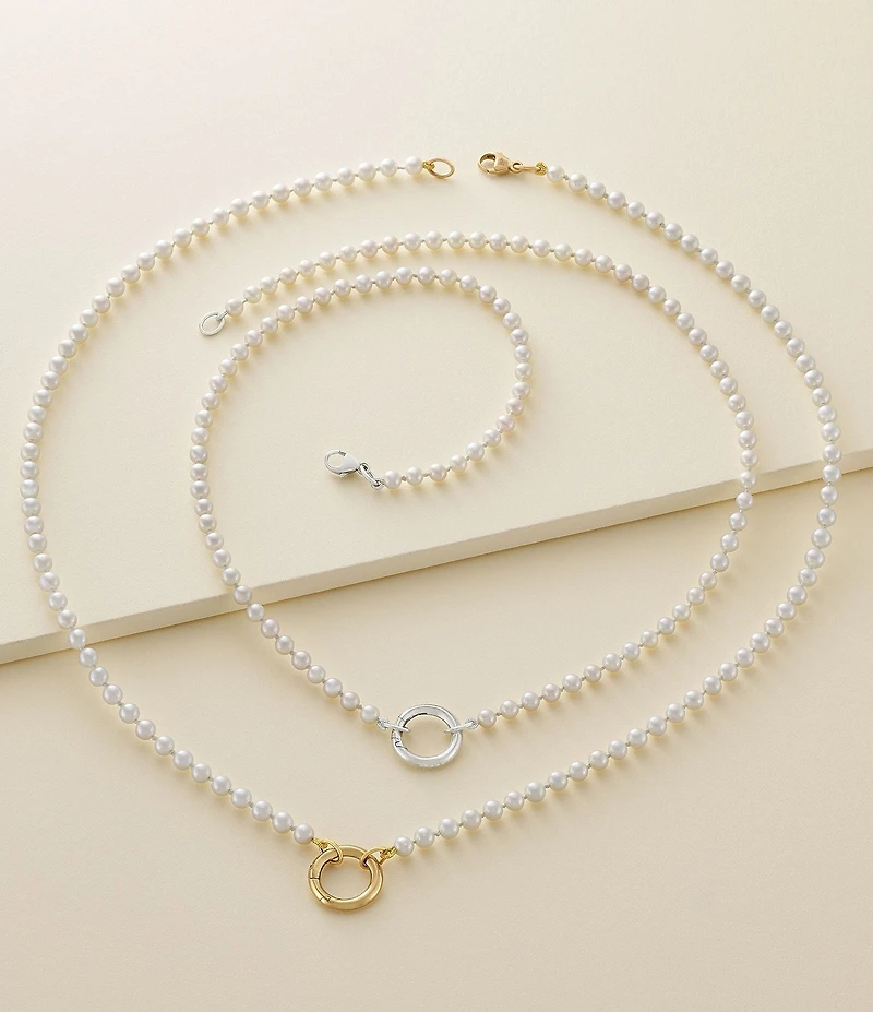 James Avery Cultured Pearl Changeable Sterling Silver Charm Holder Short Pendant Necklace