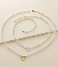 James Avery Cultured Pearl Changeable Sterling Silver Charm Holder Short Pendant Necklace