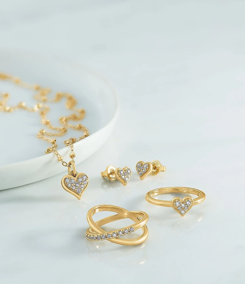 James Avery Delicate Pave Diamond 14K Gold Heart Stud Earrings