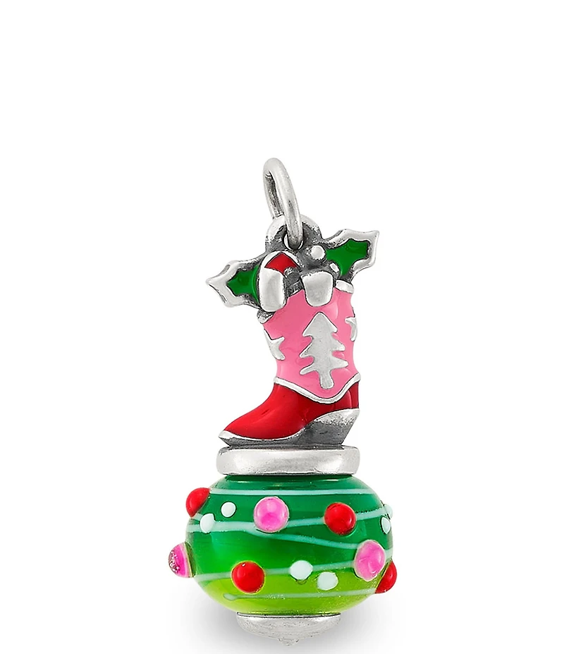 James Avery Enamel Christmas Cowboy Boot Art Glass Charm