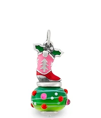 James Avery Enamel Christmas Cowboy Boot Art Glass Charm