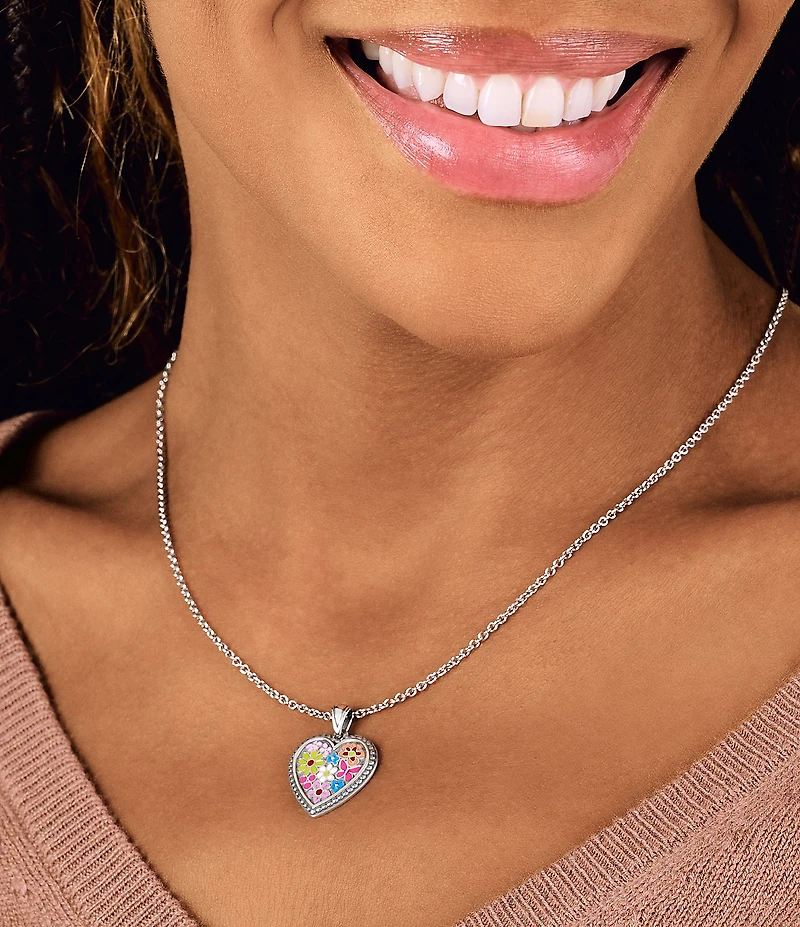 James Avery Enamel Floral Heart Pendant