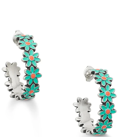 James Avery Large Enamel Floral Hoop Earrings