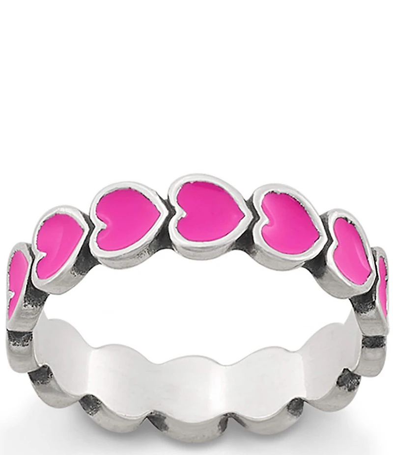 James Avery Pink Enamel Connected Hearts Band Ring