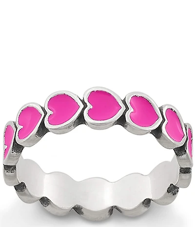 James Avery Pink Enamel Connected Hearts Band Ring