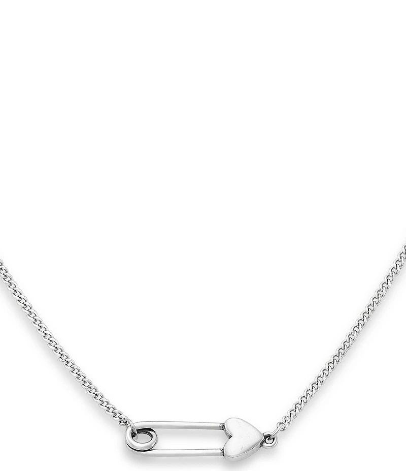 James Avery Sterling Silver Safety Pin Heart Short Pendant Necklace