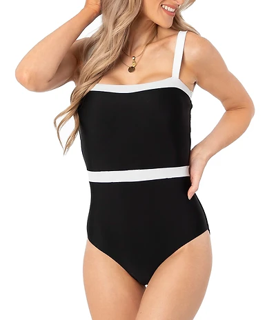 Janela Bay Colorblock Square Neck One Piece Swimsuit