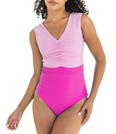 Janela Bay Colorblock V-Neck Gathered One Piece Swimsuit